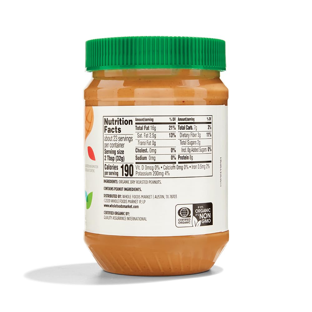 365 By Whole Foods Market, Peanut Butter Creamy Unsweetened No Salt Organic, 26 Ounce