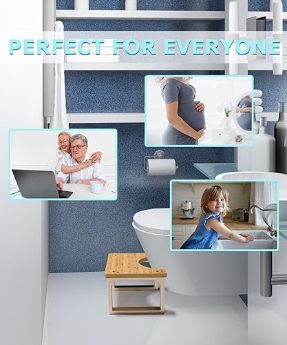 REGIS Toilet Stool for Adults, Poop Stool, Bathroom Toilet Potty Stool with Non-Slip Mat for Adults Children (Bamboo White, 7")