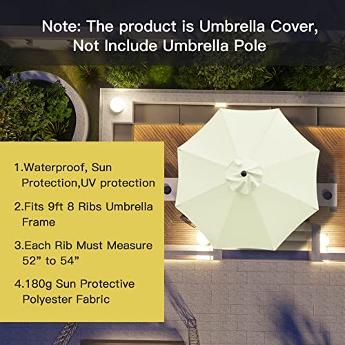 Sunnyglade 9ft Patio Umbrella Replacement Canopy Market Umbrella Top Canopy with 8 Ribs (Beige)