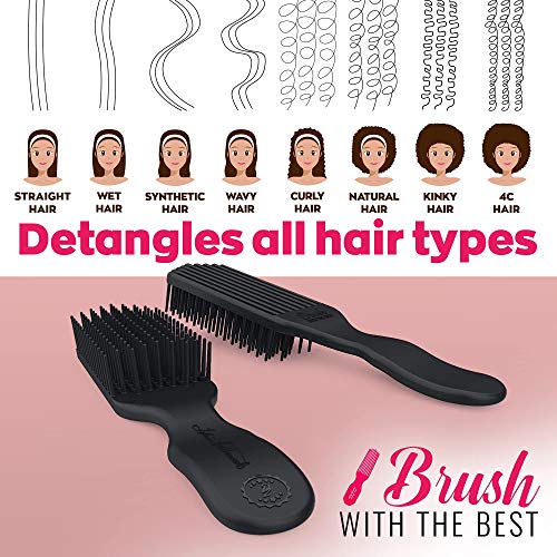 Black Detangler Brush by Felicia Leatherwood - For Kinky, Curly, Wavy 4c or Straight Hair - Tame Your Tangles Smooth Your Coils - Pain Free for All Ages