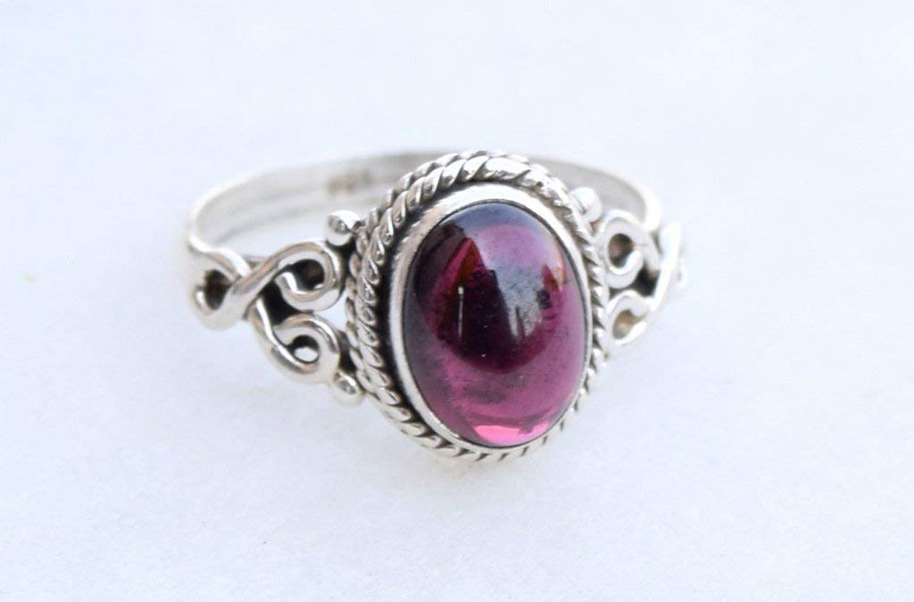 Garnet Stone Ring 925 Sterling Silver Statement Ring For Women Handmade Rings Gemstone Christmas Promise Ring Size US 8 Gift For Her