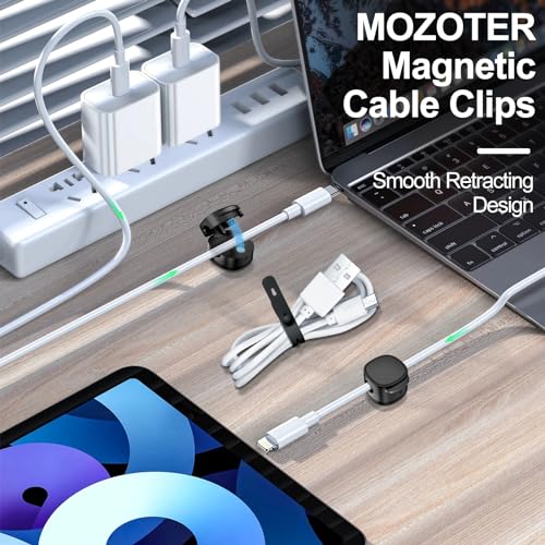 Magnetic Cable Clips & Silicon Cable Ties, Cord Holder[ Cable Smooth Adjustable Desk Organizer],Under Desk Cable Management, Adhesive Home Office Wire Sets Holder Keeper, 8Pack Upgraded
