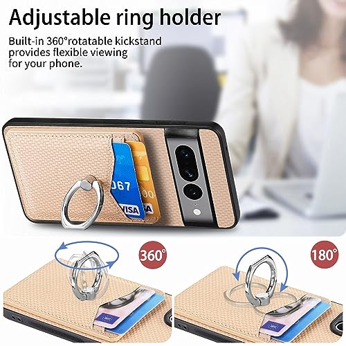 Phone Case for Google Pixel 7 Pro 5G Wallet Cover with Tempered Glass Screen Protector Slim Ring Stand Credit Card Holder Magnetic Cell Accessories Pixel7Pro Pixel7 XL Seven 7Pro 6.7 Women Men Beige