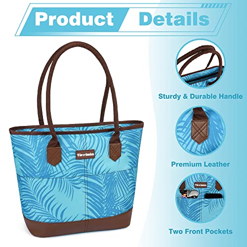 Tirrinia Large Insulated Lunch Tote Bag for Women, Cute Waterproof Leakproof Cooler Bag with Zipper for Work, Beach, Adult Shopping Grocery Bags for Frozen Food - Blue Stripe