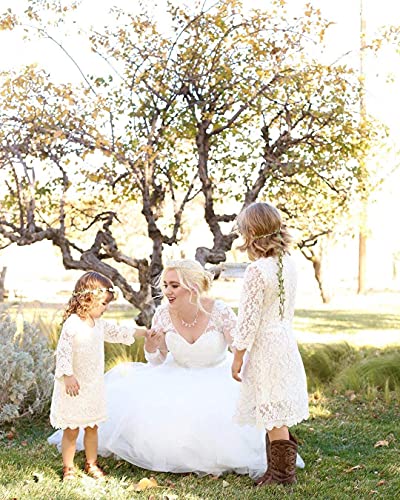APRIL GIRL Flower Girl Dress Party Dress Toddler lace Boho Princess Dress (6-12month, Flutter Dusty Blue)