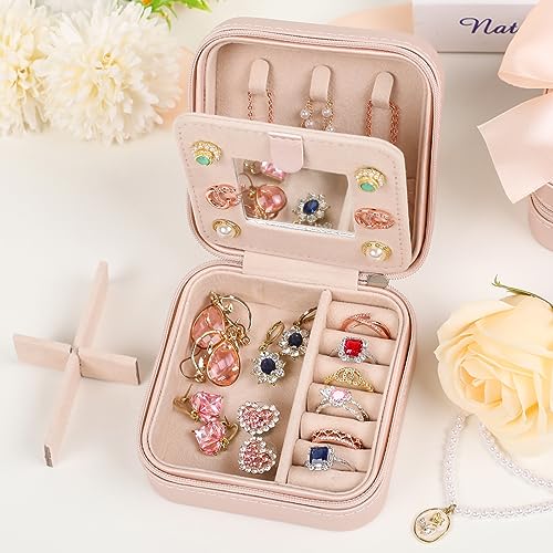 CHMI Travel Jewelry Case, Pink Travel Jewelry Box, Travel Jewelry Organizer, Travel Gifts for Women Girls, Jewelry Organizer Box, Birthday Gifts for Women, Christmas Gifts for Teens Girls - Initial B