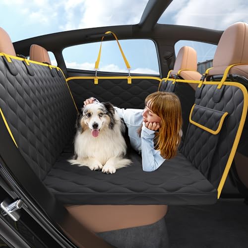 Lesure Dog Car Seat Cover for Back Seat with Hard Bottom, Pet Back Seat Extender with Supportive Egg Crate Foam, Waterproof Non-Slip Dog Hammock for Car, Truck, SUV, Black