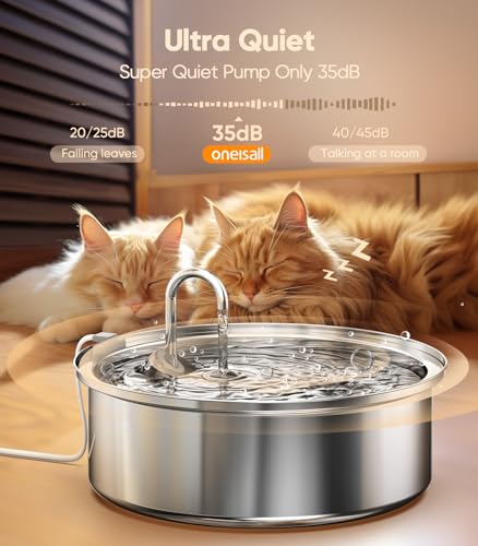 oneisall Cat Water Fountain Stainless Steel,1.8G /7L/230oz Cat Water Fountain for Multi-Cat Home/Water Fountain for Cats Inside with Smart Quiet Pump/Pet Water Fountain Easy to Clean and Disassemble