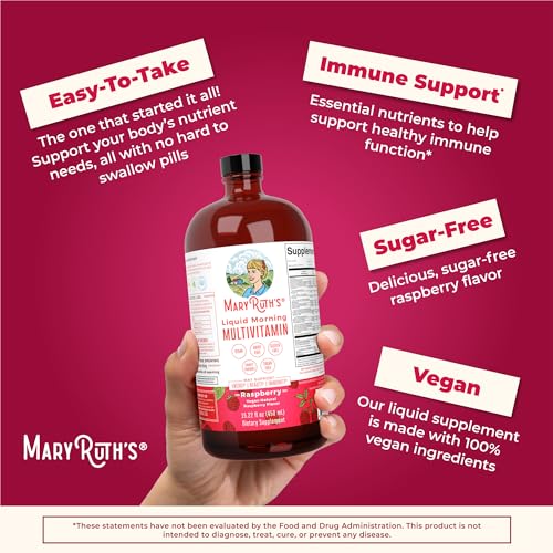 MaryRuth's Multivitamin for Women | Men & Kids | Vegan Liquid Vitamins & Minerals | Adults & Kids Multivitamins | Beauty & Energy Booster | Raspberry | No Added Sugar | 15.22 Fl Oz