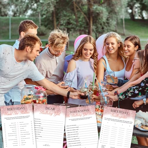 Birthday Games for Her Modern Birthday Party Games for Women, Girl Birthday Supplies, Activity, Decorations - Double Sided Cards with Answer,4 Activities