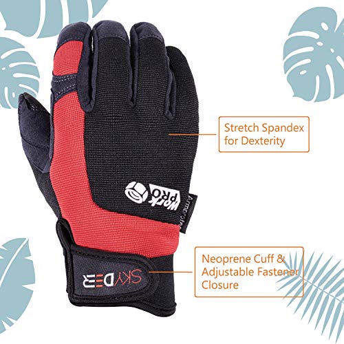 SKYDEER Touch Screen Leather Work Gloves for Men, Impact Protection, Vibration Reduction, Machine Washable Gardening Gloves (SD8820/M)
