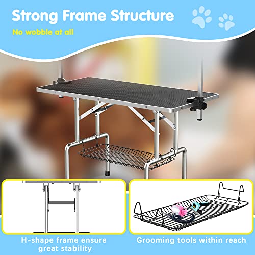 Lyromix 36''Large Dog Grooming Table, Adjustable Cat Drying Desktop with Arms, Nooses, Mesh Tray, Foldable Pet Station at Home, Maximum Capacity Up to 330Lb, 36inch, Black
