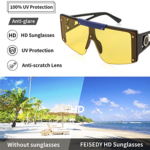 FEISEDY Women Sunglasses, Oversized Square Flat Top Shield Shades for Men B4060