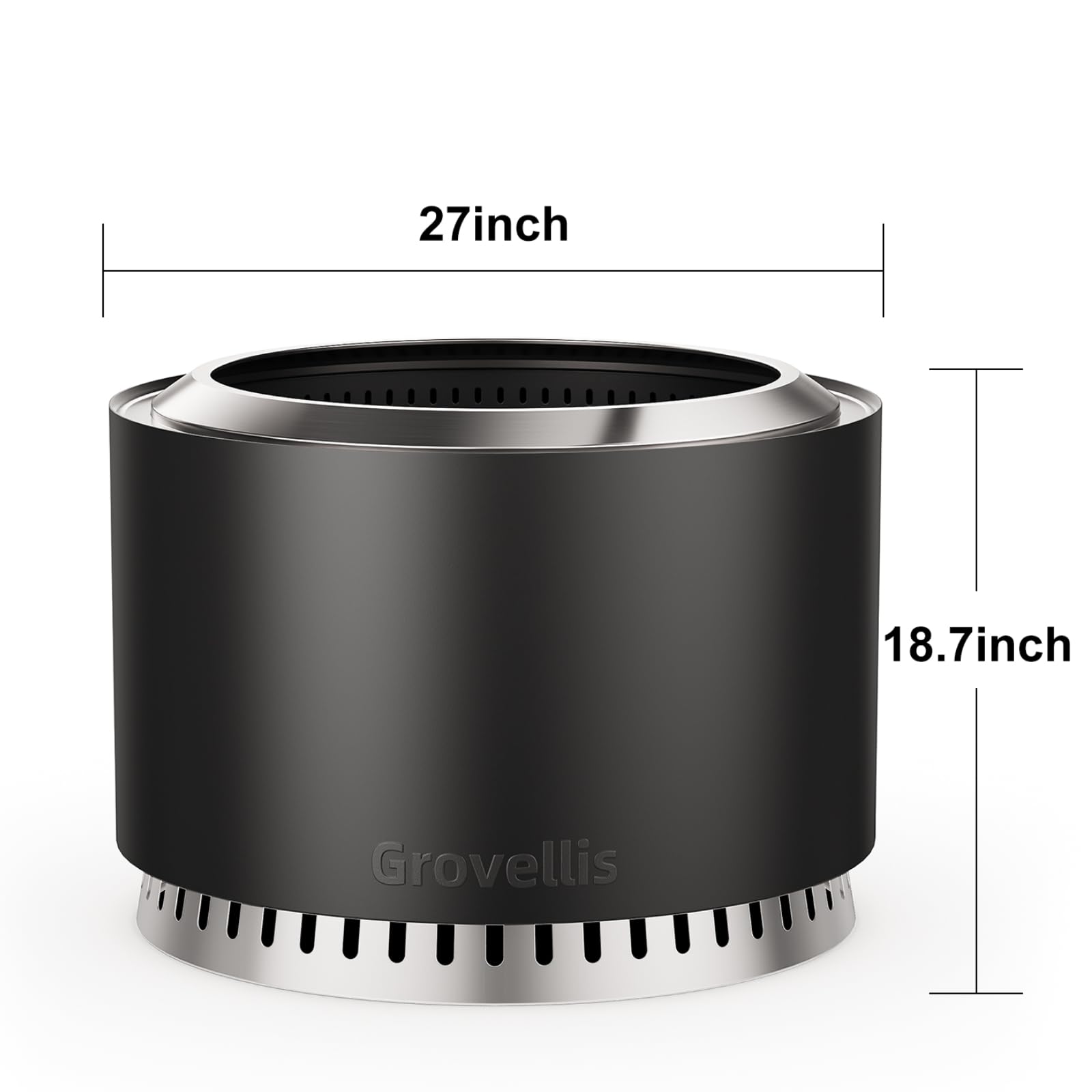 Grovellis 27 inch Smokeless Fire Pit with Waterproof Cover, Stainless Steel Outdoor Smokeless Firepit, Wood Burning Fire Pits for Camping, Bonfire,Low Smoke Firepit for Outside