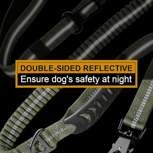 TINMARDA Heavy Duty Dog Leash with 2 Padded Handles & Advanced Easy Metal Clip, 4-6FT Shock Absorbing No Pull Dog Leashes for Medium Large Dogs That Pull (Army Green)