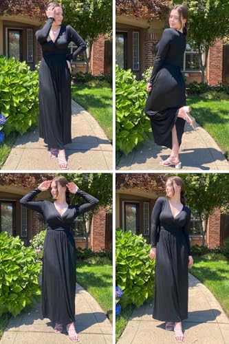 OUGES Womens Short Sleeve V-Neck Wrap Waist Maxi Dress(Gray Blue394,M)