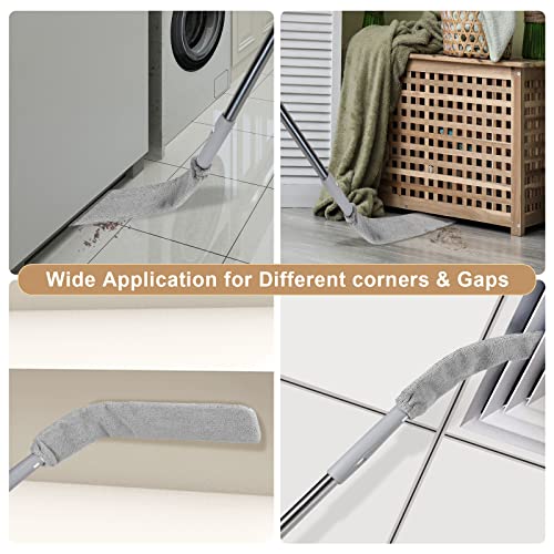 Extendable Gap Mop Dust Cleaner, Under Furniture, Fridge & Appliance Microfiber Hand Duster, Extension Pole Dust Scrub Brush for Damp and Dry, Cleaning Supplies Tools for Bedroom Bed Sofa Kitchen