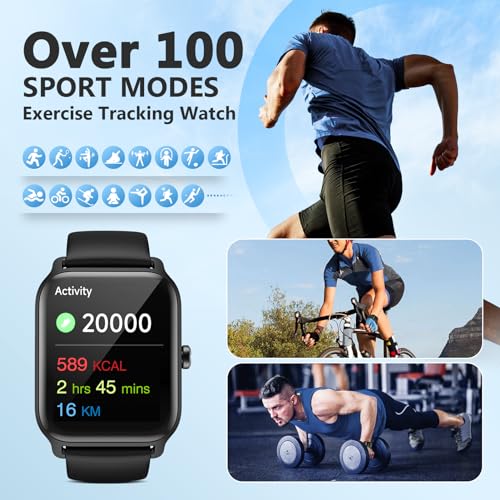 Smart Watches for Women and Men, iOS Android Phones Compatible, Waterproof Fitness Tracker Smart Watch with Call, Alexa, Heart Rate/Spo2 Monitoring, Sleep Tracking, Gifts Ideas, 1.8 Inches (Black)