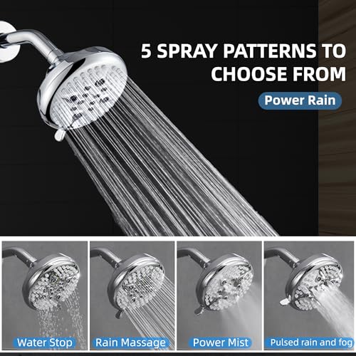 KINSE Shower Faucet Set, Shower Head and Faucet Set With 5 Inches Rain Shower Fixtures, 5-Spray Shower Valve and Trim Kit, Single Handle Control Shower Faucet Set with Valve (Matt black)