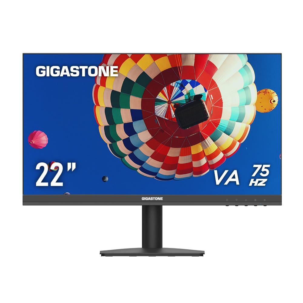 Gigastone 21.45 inch VA LED Back Light Monitor 75Hz FHD 1920 x 1080, 1080P 178° Wide View Frameless Computer Monitor 4ms, Eye Care Technology, Ergonomic Tilt VESA Mount, HDMI VGA