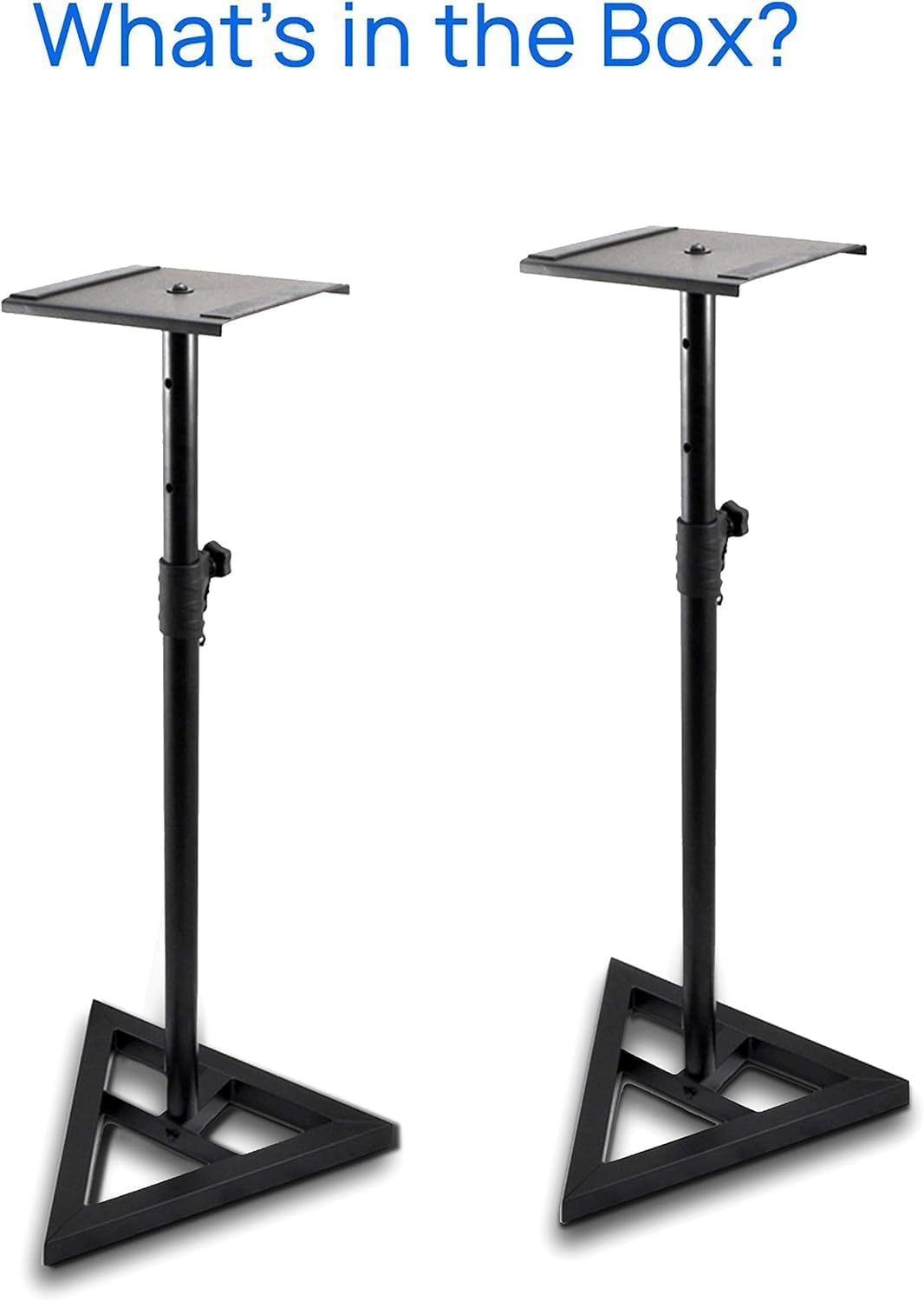 Pyle Speaker Stand Pair of Sound - Play 1 and 3 Holder, Telescoping Height Adjustable from 26” - 52” Inch, High Heavy Duty Three-point Triangle Base w/ Floor Spikes and 9” Square Platform, Black