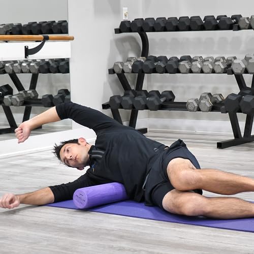 OPTP PRO-Roller Standard Density Foam Roller – Medium Density Foam Roller for Physical Therapy, Pilates, Yoga Foam Roll Exercises, and Muscle Recovery - Purple 36" x 4"
