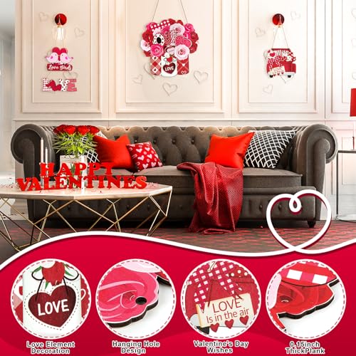 2 Pcs Valentines Day Decoration Heart Wood Door Wall Signs with Ropes DIY, Wood Wreath Front Door Sign Hanging Crafts for Farmhouse Party Supply