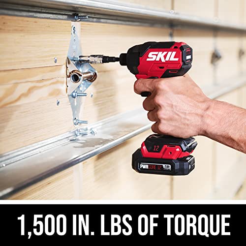 SKIL PWR CORE 12 Brushless 12V 1/4 In. Hex Compact Impact Driver Kit with 3-Speed & Halo Light & One-handed collet Includes 2.0Ah Lithium Batteries and PWR JUMP Charger -ID6744A-10