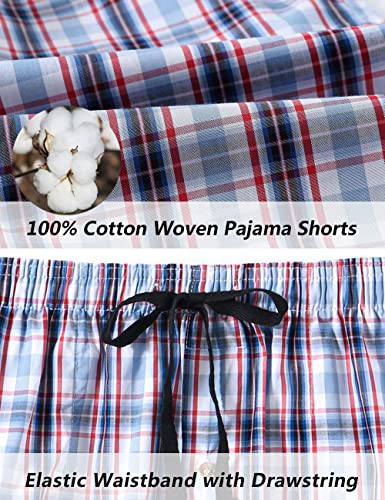 MoFiz Men's Plaid Pajama Shorts 3-Pack Cotton Sleep Lounge Shorts Soft Lightweight Pj Bottoms Christmas Night Home Shorts Long Woven Boxer Shorts S