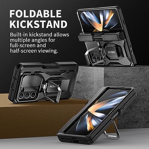 TONGATE for Z Fold 5 Case with Ring Stand, Built-in Z Fold5 S Pen Holder, Shockproof Rugged Phone Case with Screen Protector & Slide Camera Cover & Belt Clip for Samsung Galaxy Z Fold 5 2023, Black