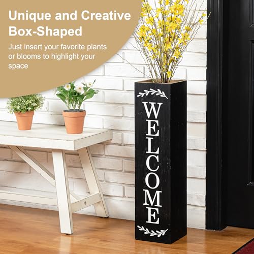 Glitzhome 30" H Wooden Rustic Welcome Porch Sign, Boxed Double Sided Rustic Home Porch Sign for Front Porch Decor, Black