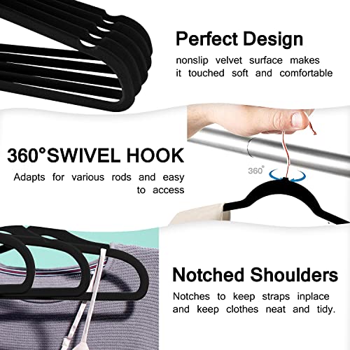 Velvet Clothes Hangers (50 Pack) Heavy Duty Durable Suit Hanger Vibrant Color Hangers Lightweight Space Saving Coat Hangers for Closet (Black-Rosegold)