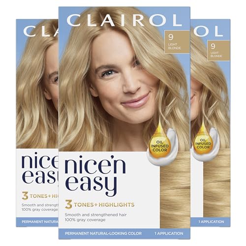 Clairol Nice'n Easy Permanent Hair Dye, 9 Light Blonde Hair Color, Pack of 3