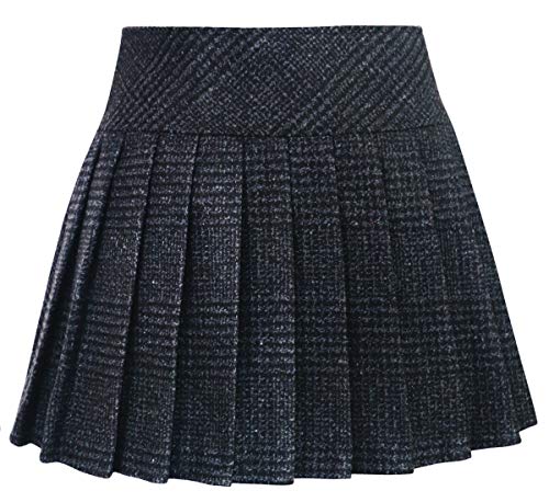 chouyatou Women's Casual Plaid High Waist A-Line Pleated Skirt (X-Small, H344-Charcoal)