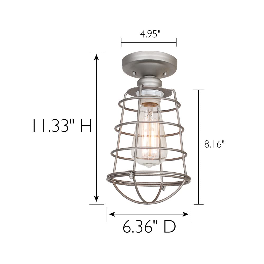 Design House 519686 Ajax Industrial Modern 1-Light Indoor Ceiling Mount Light with Metal Wire Cage for Hallway Foyer Closet, Galvanized Steel