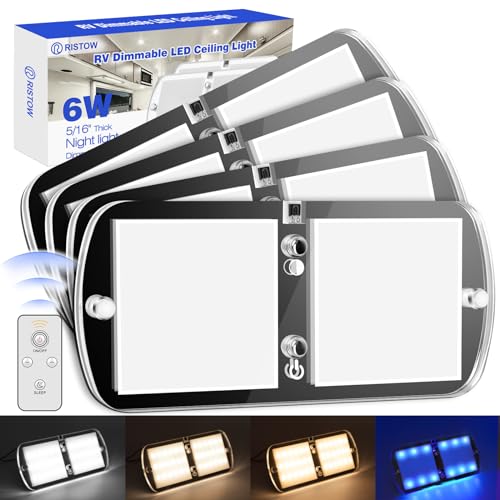 Ristow RV LED Interior Lights 12-18V 4 Pack Dimmable Ceiling Light 6W, Camper Lighting with 4 Colors for RV/Trailer/Camper/Boat, Warm White Light/Natural White/Cool White Light/Blue 4000-4500K, 700LM