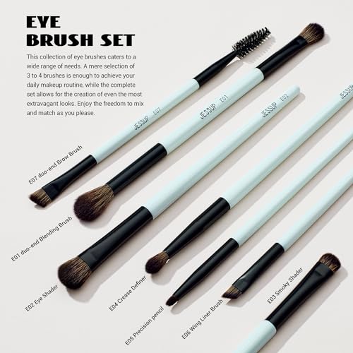 Jessup Makeup Brushes Set 10pcs, Double Sided Foundation Contour Blush Highlight Blending Eyebrow Brush Eyeshadow Eyeliner Concealer Brush, Bright Cyan Cruelty Free Cosmetic Tools T500