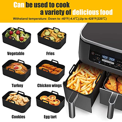 10QT Air Fryer Silicone Liners for Ninja DZ401/DZ550/SL401/SL451/DZ302,MMH 2Pcs Rectangular Airfryer Silicone Pot Reusable Replacement Baking Basket | Non-stick | Easy Cleaning | Food Safe | Black