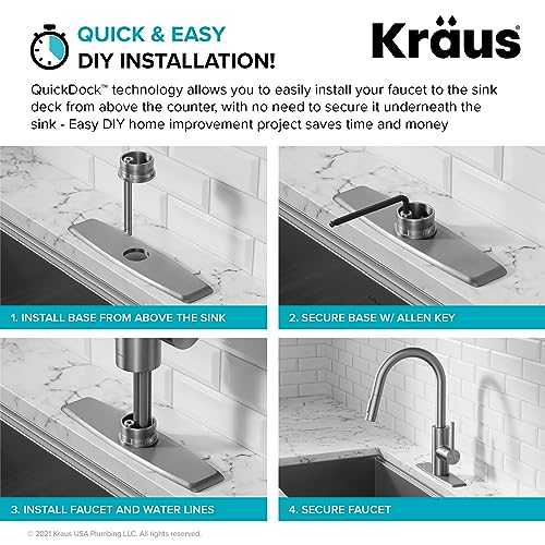 KRAUS Oletto Single Handle Pull Down Kitchen Faucet with QuickDock Top Mount Installation Assembly in Spot Free Antique Champagne Bronze, KPF-2620SFACB