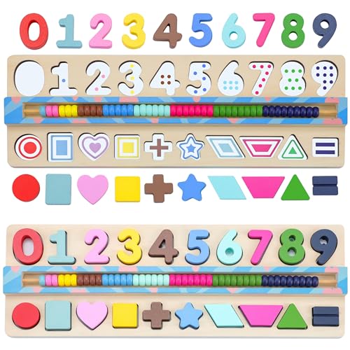 BEKILOLE Wooden Montessori Toys for Kids Toddler Number Puzzles Sorter Counting Shape Stacker Stacking Game Preschool Toys for Boy Girl Learning Education Math Blocks Boy & Girl Gifts and Beyond