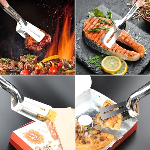 Double Spatula Flipper, Stainless Steel Double-Sided Shovel Clip, 10 Inch Grill Clamp Spatula Tongs for Beefsteak Bread Hamburger BBQ Meats Pizza Pies Bread Fish(2 Pack)