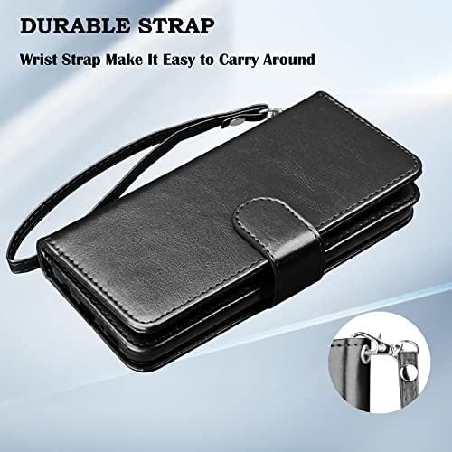 Moto E Case 2020, for Motorola E 2020 Wallet Case, Takfox PU Leather w Credit Card Holder Flip Cover [9 Card Slots] [Magnetic Closure] [Kickstand] Folio Detachable Hard Case & Strap-Black