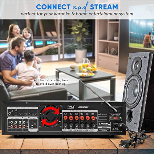 Pyle 6-Channel Bluetooth Hybrid Home Amplifier - 1600W Home Audio Rack Mount Stereo Power Amplifier Receiver w/ Radio, USB/AUX/RCA/MIC, HD/OPT/COAX, AC-3, DVD Inputs, Dual 10 Band EQ - PREA90WBT