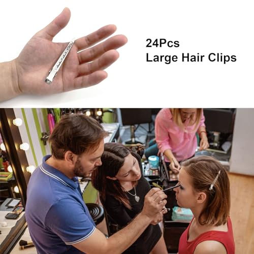 HiJeaton 24Pcs Metal Duck Billed Hair Clips for Women Styling Sectioning, Silver Hair Pins for Long Hair, Alligator Curl Loc Clips for Thick Hair Roller, Salon, Bows DIY