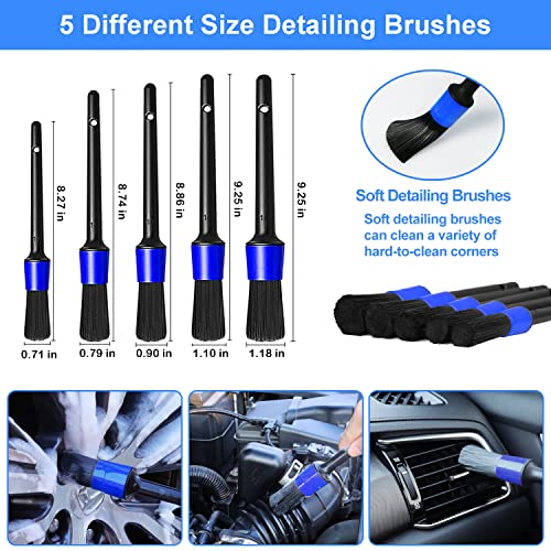 62'' Car Wash Brush Kit Mitt Mop Sponge with Long Handle, 1 Chenille Scratch-Free Replacement Head, Car Wheel Tire Brush, Car Detailing Brushes,Car Dash Duster,Tower,Car Cleaning Kit for Cars RV Truck