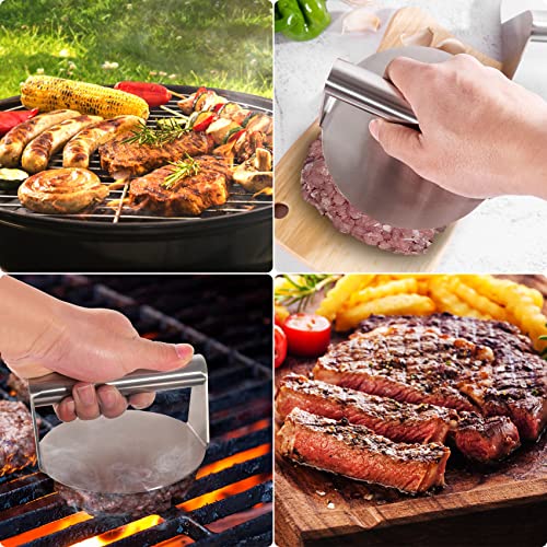 JENNY FRIDA Stainless Steel Burger Press, 5.5 Inch Round Smasher, Non-Stick Smooth Hamburger Press Flat Bottom Without Ridges, Bacon Grill Perfect for Top Griddle Cooking