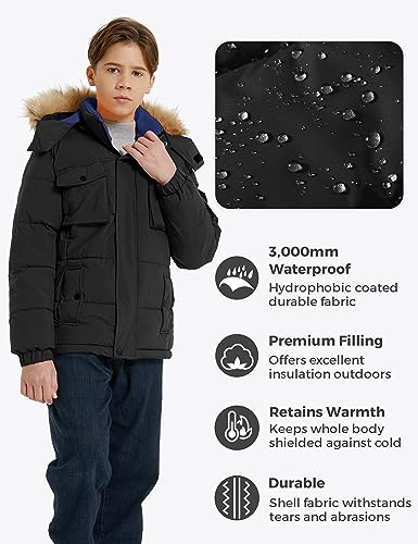 wantdo Boy's Quilted Winter Coat Windproof Thick Puffer Jacket Fleeced Outerwear Jacket with Hood Black 6-7
