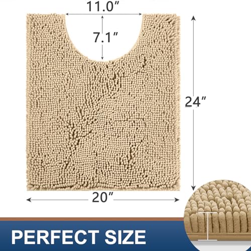 Smiry Chenille U-Shaped Toilet Bathroom Rugs, Soft Absorbent Non-Slip Contoured Rugs, Machine Washable Contour Bath Mats for Bathroom Toilet (24"x20", Yellow)