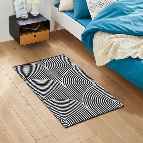 Sungea Indoor Outdoor Entryway Rug 2'x3', Machine Washable Reversible Cotton Small Bathroom Mat, Modern Low-Profile Soft Throw Rugs for Front Door,Kitchen,Bedroom(Black)