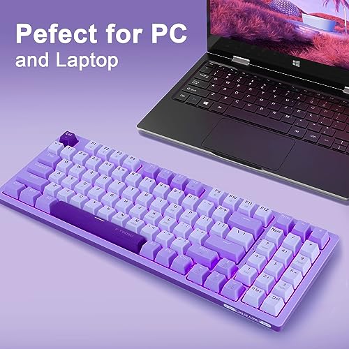 HUO JI Mechanical Gaming Keyboard USB Wired Compact with Number Pad, Purple Led Backlit, Blue Switch, Detachable Type C Cable, 94 Keys for PC/Computer/Laptop, White and Purple